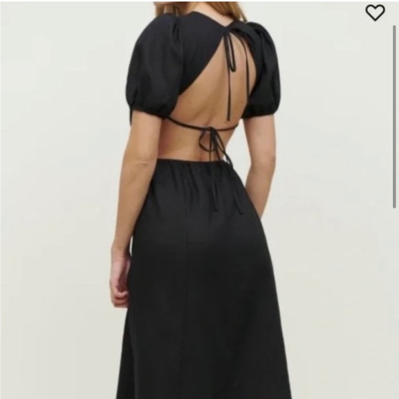 Reformation Anneliese Linen Midi Maxi Puff Sleeve Tie Open Back Dress - Picture 3 of 8